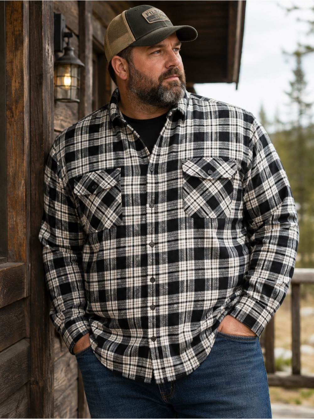 Anchorage Men’s XXL Heavyweight Flannel Shirt Black White Plaid 100% Cotton